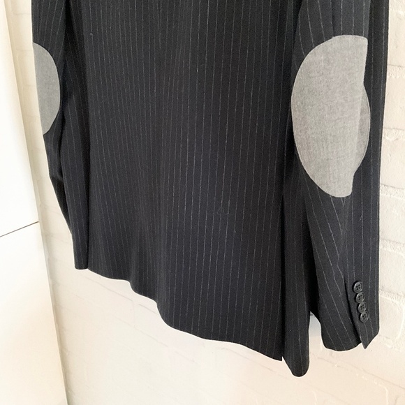 Paoletti x Marzotto Men’s/Unisex Blazer Pinstripe Elbow patches Navy/Gray Sz 44R - Picture 12 of 15